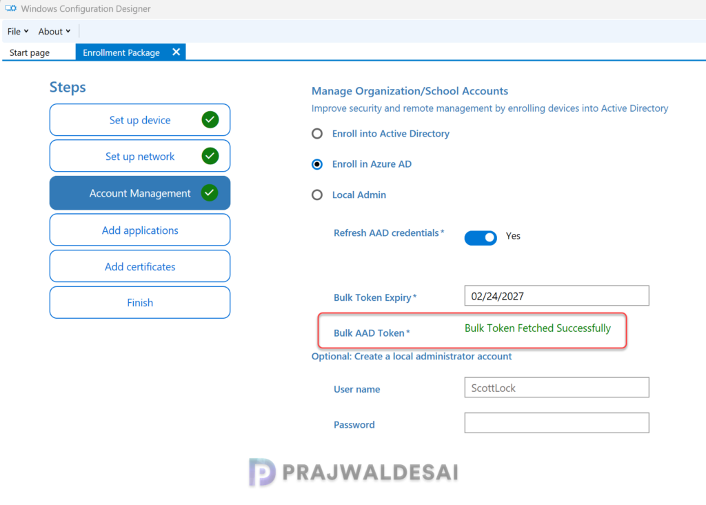 Bulk enrollment token generated successfully