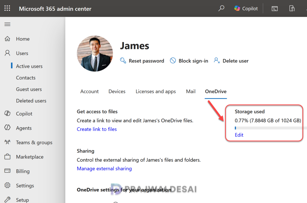 Check OneDrive storage of users as an Administrator
