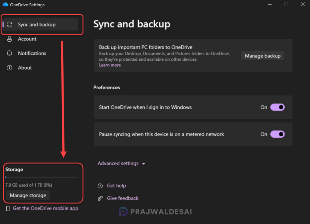 Check Storage Usage via OneDrive App