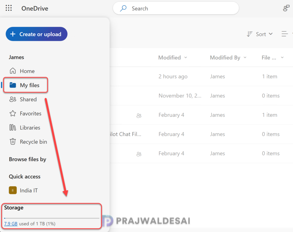 Check storage usage for user via OneDrive Web