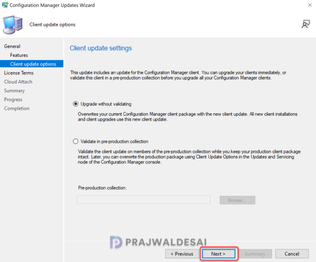 Client Update Options for ConfigMgr 2609 upgrade