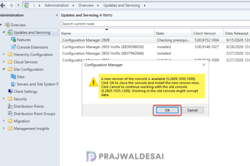 Configuration Manager 2609 Console Upgrade