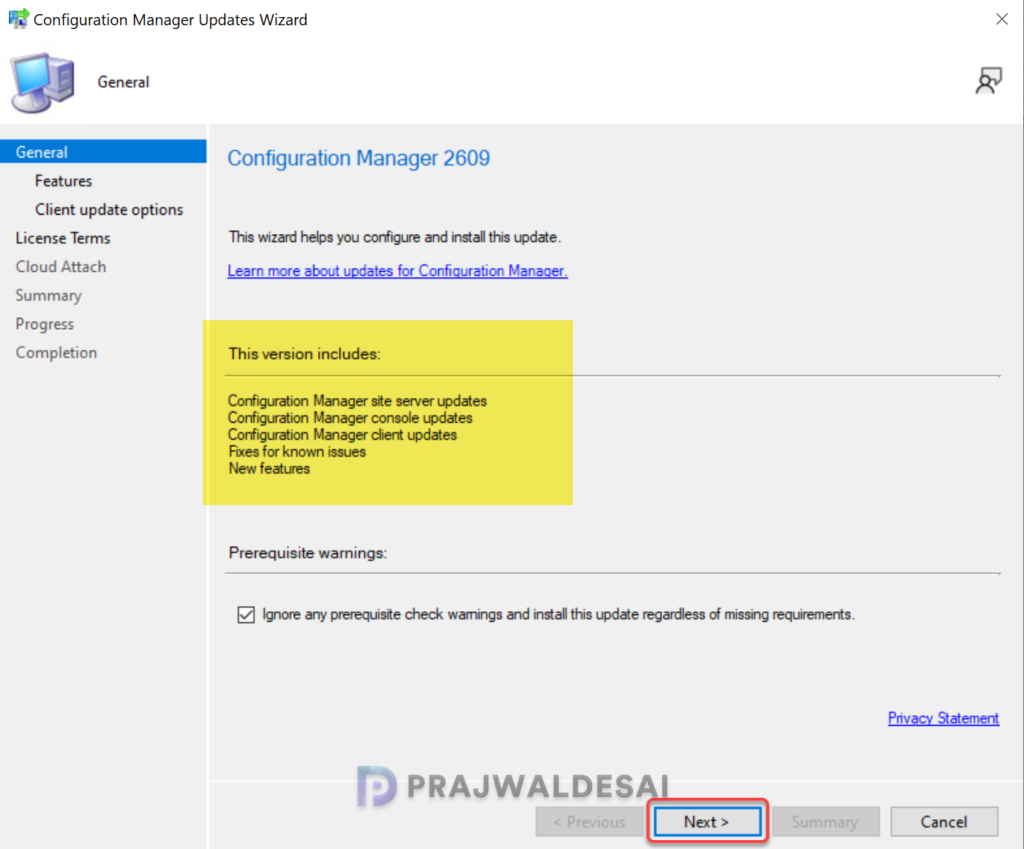 Configuration Manager 2609 version inclusions