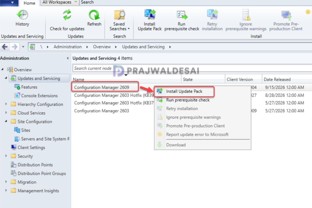 Install Configuration Manager 2609 Update