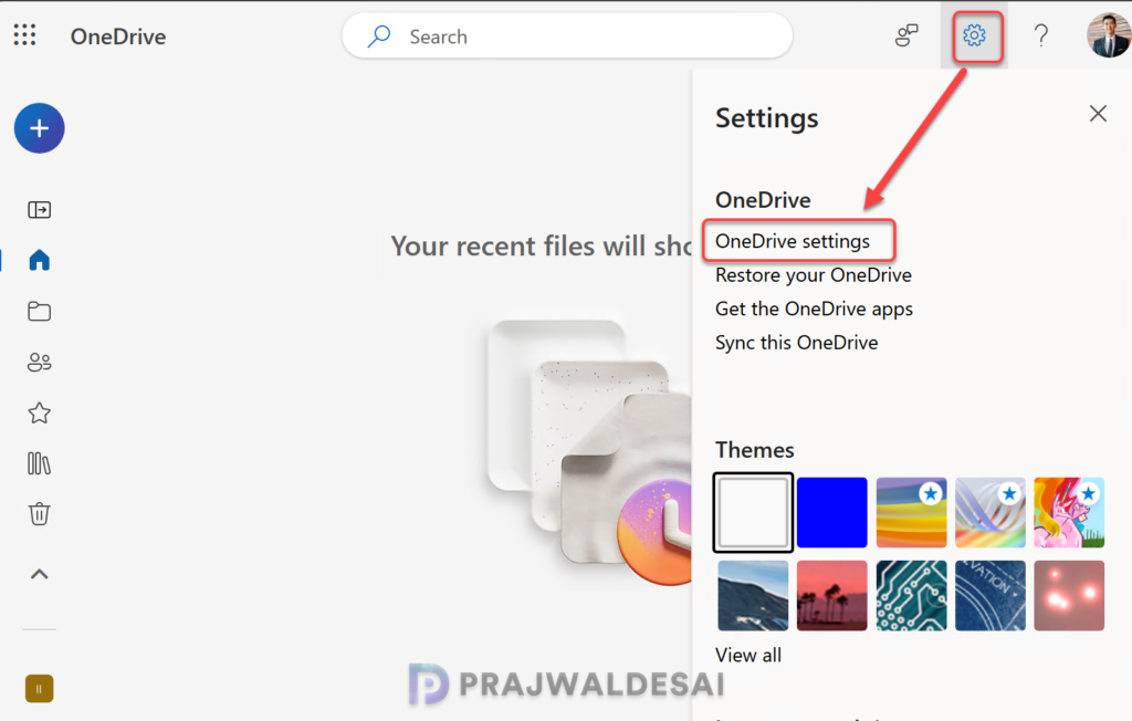 Navigate to OneDrive Settings