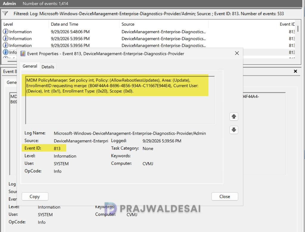 Review Event Viewer Logs for 26H2 Upgrade Issues