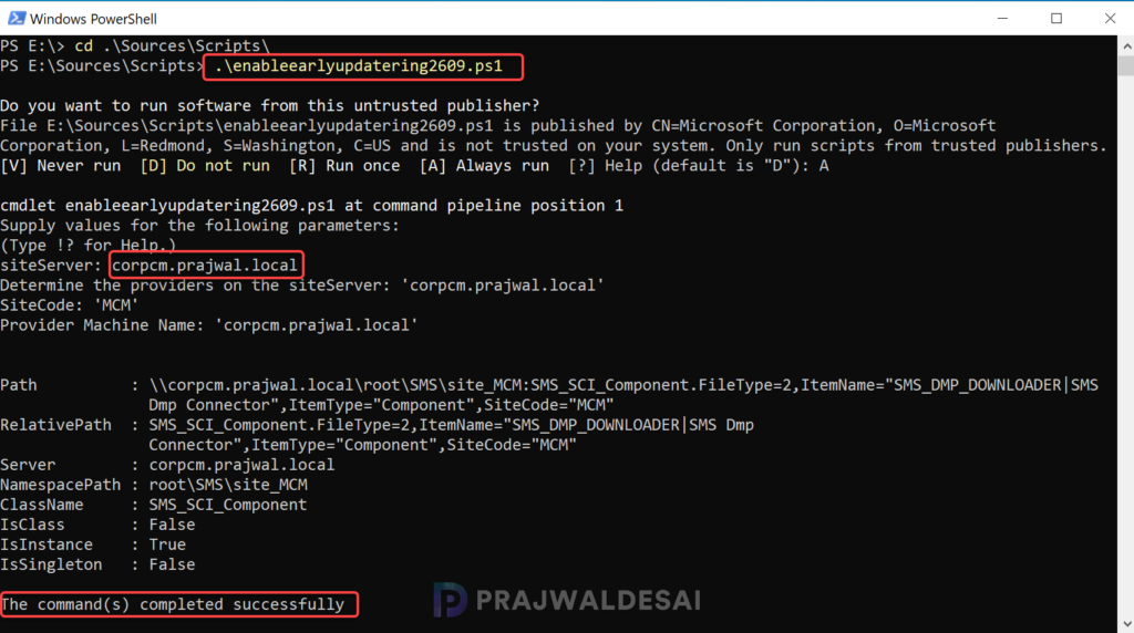 Run EnableEarlyUpdateRing 2609 script