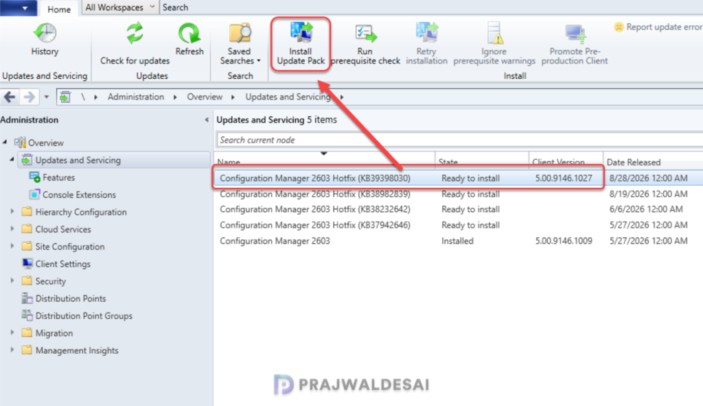 Install SCCM KB39398030 hotfix