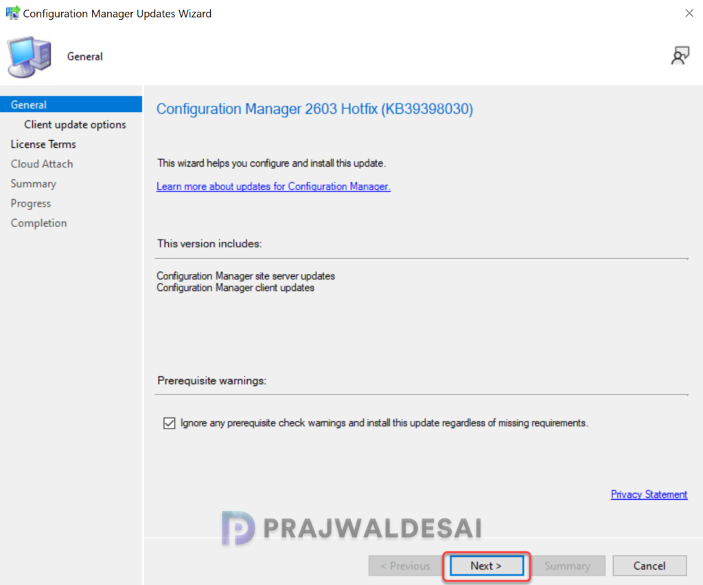 Configuration Manager 2603 Hotfix KB39398030
