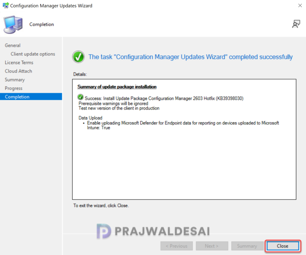 SCCM KB39398030 hotfix installation