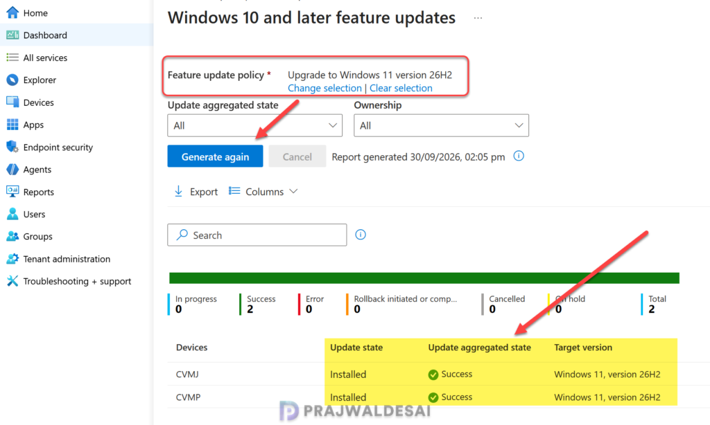 Monitor Windows 11 26H2 upgrade in Intune
