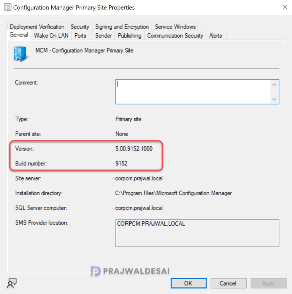 Verify Version and Build Number of SCCM 2609