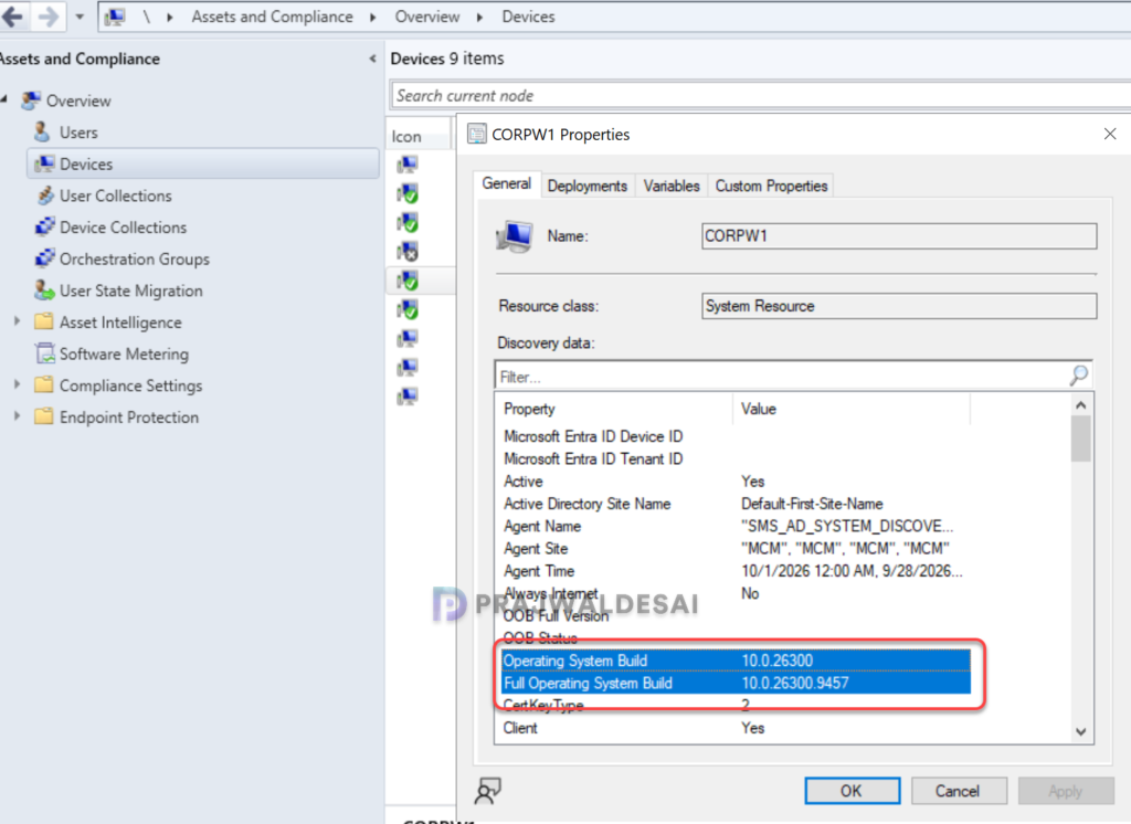 Verify Windows 11 26H2 Build details in SCCM