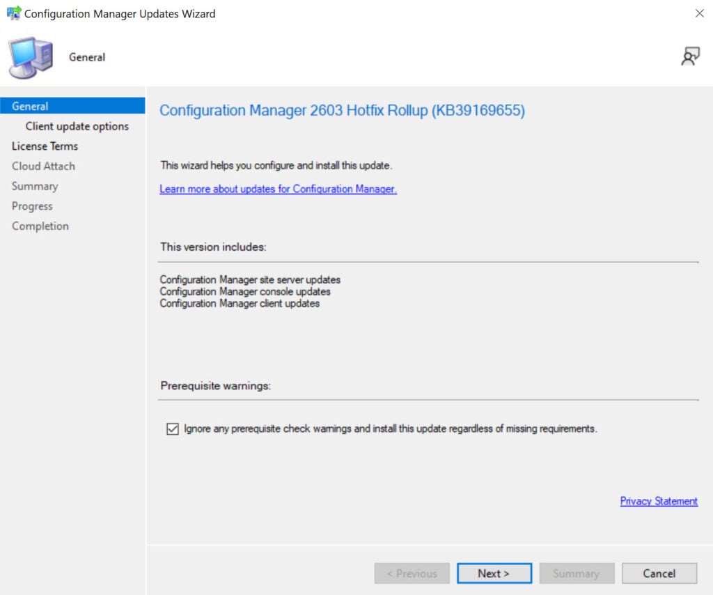 Configuration Manager 2603 Hotfix KB39169655