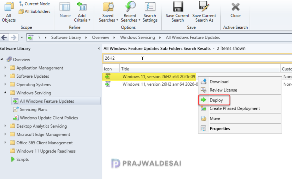 Deploy Windows 11 26H2 update using SCCM