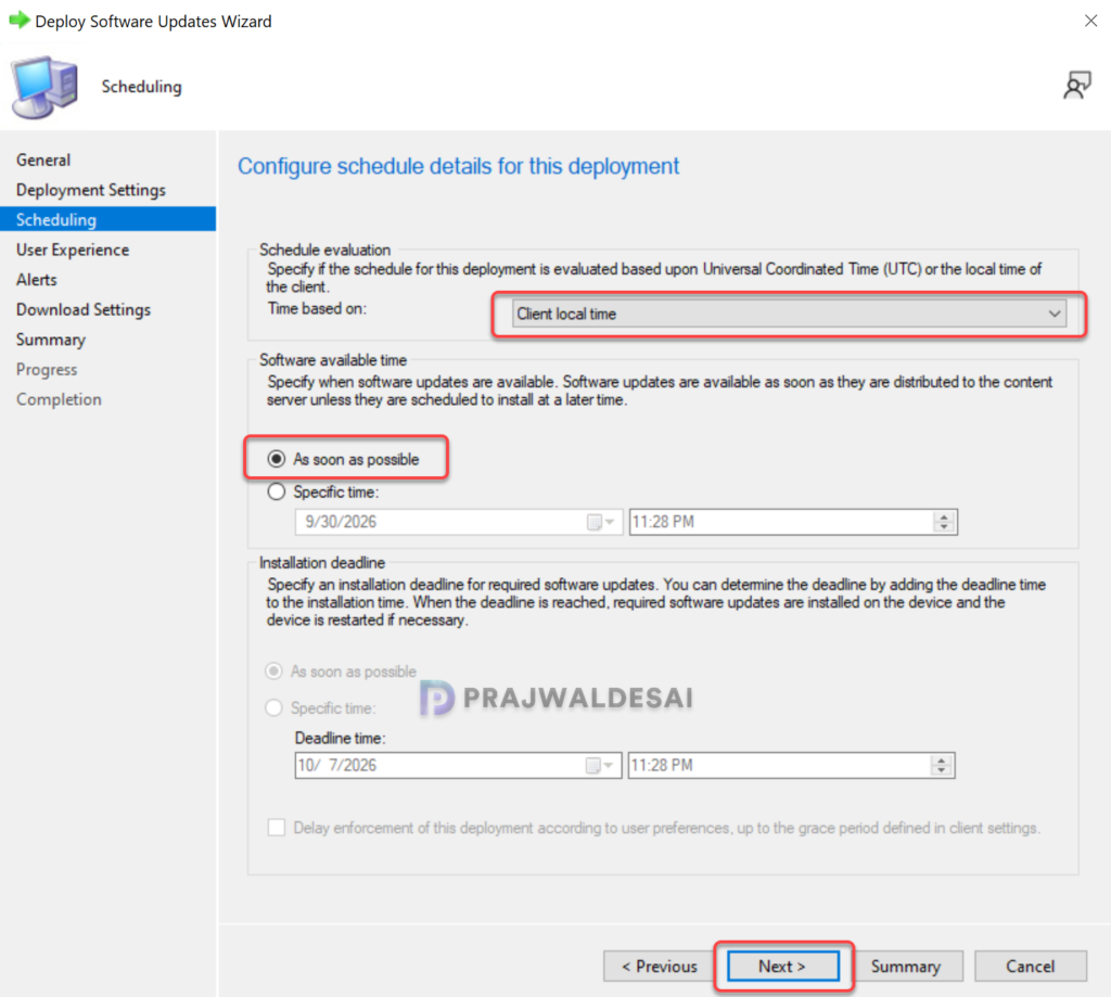 Schedule Settings for Windows 11 26H2 Update deployment