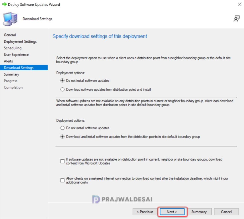 Specify download settings for deployment package