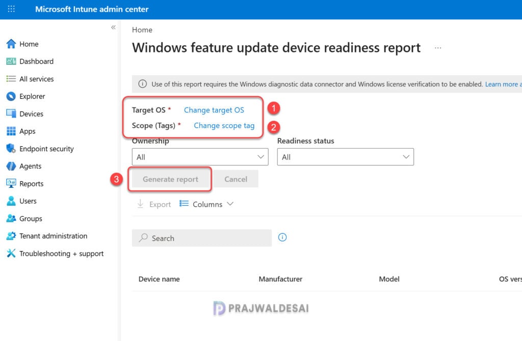 Export Windows Feature Update Device Readiness Report in Intune