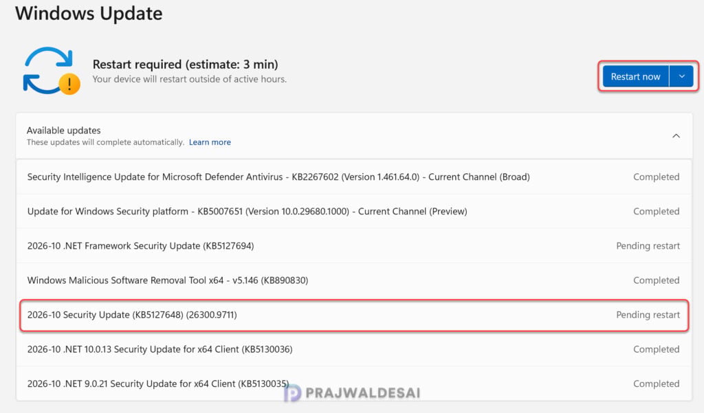 Installing Windows 11 KB5127648 Update