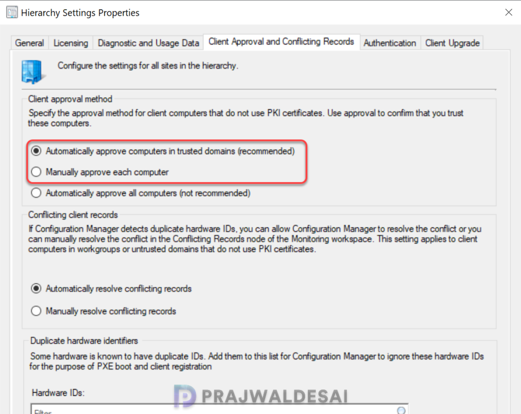 Fix Prerequisite Warning for Automatic Client Approval in SCCM